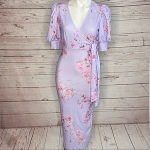 NAST GAL NWT Floral Puff Sleeve Midi Tea Dress 0